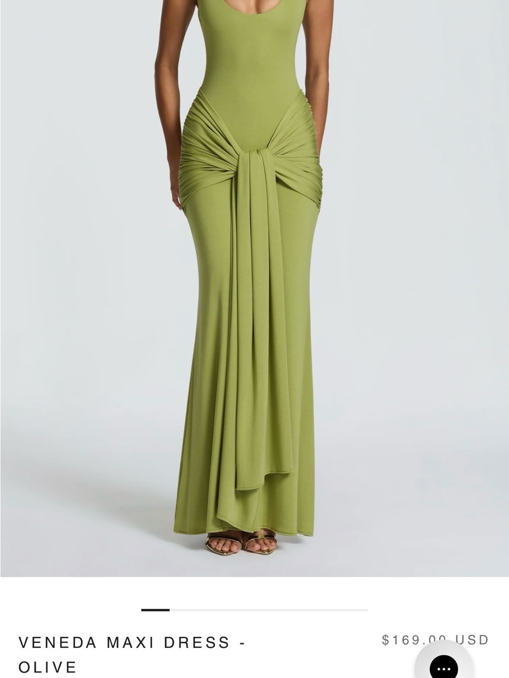 Veneda Olive Maxi Skirt with Front Drape